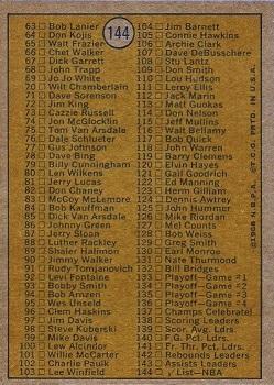 1971-72 Topps #144b NBA Checklist 1: 1-144 Back