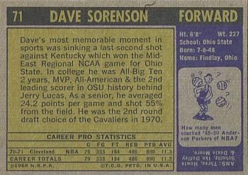 1971-72 Topps #71 Dave Sorenson Back
