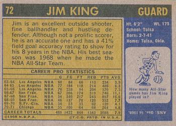 1971-72 Topps #72 Jim King Back