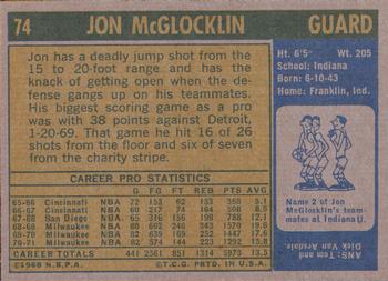 1971-72 Topps #74 Jon McGlocklin Back
