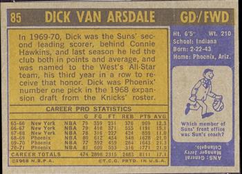 1971-72 Topps #85 Dick Van Arsdale Back