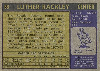 1971-72 Topps #88 Luther Rackley Back