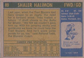 1971-72 Topps #89 Shaler Halimon Back