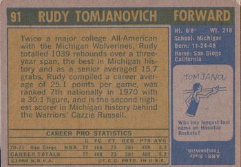 1971-72 Topps #91 Rudy Tomjanovich Back