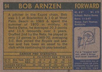 1971-72 Topps #94 Bob Arnzen Back