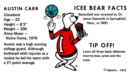 1972 Icee Bear #NNO Austin Carr Back