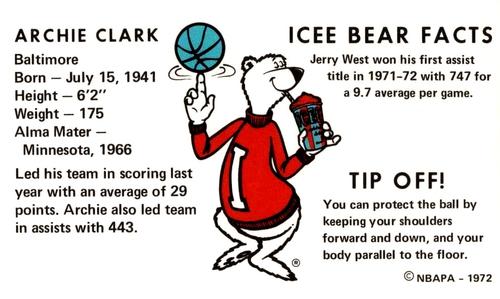 1972 Icee Bear #NNO Archie Clark Back