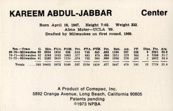 1972-73 Comspec #NNO Kareem Abdul-Jabbar Back