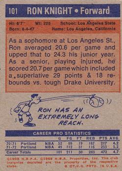 1972-73 Topps #101 Ron Knight Back