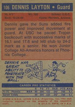 1972-73 Topps #106 Dennis Layton Back