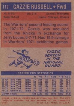 1972-73 Topps #112 Cazzie Russell Back