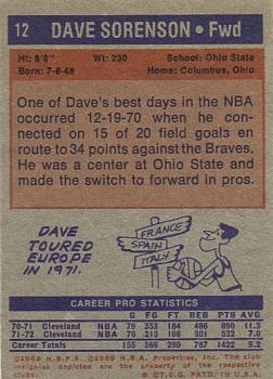 1972-73 Topps #12 Dave Sorenson Back