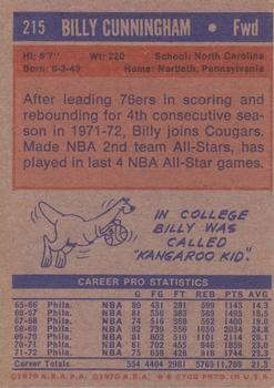 1972-73 Topps #215 Billy Cunningham Back