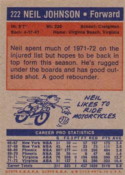 1972-73 Topps #222 Neil Johnson Back