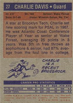 1972-73 Topps #27 Charlie Davis Back