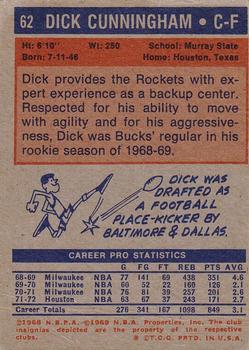 1972-73 Topps #62 Dick Cunningham Back