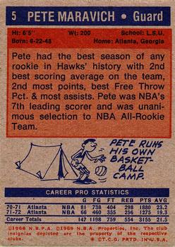 1972-73 Topps #5 Pete Maravich Back