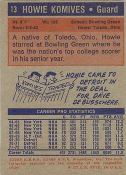 1972-73 Topps #13 Howie Komives Back