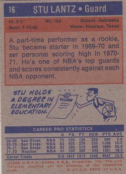 1972-73 Topps #16 Stu Lantz Back