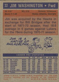 1972-73 Topps #22 Jim Washington Back