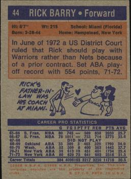 1972-73 Topps #44 Rick Barry Back