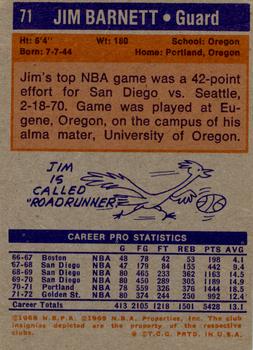 1972-73 Topps #71 Jim Barnett Back