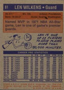1972-73 Topps #81 Len Wilkens Back
