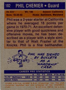 1972-73 Topps #102 Phil Chenier Back