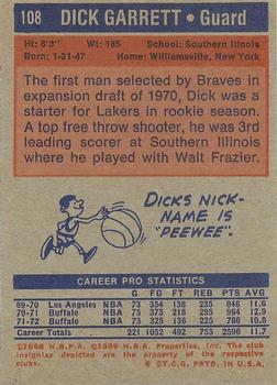 1972-73 Topps #108 Dick Garrett Back