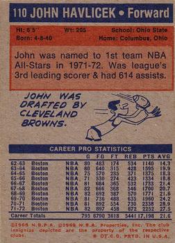 1972-73 Topps #110 John Havlicek Back