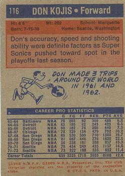 1972-73 Topps #116 Don Kojis Back