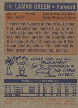 1972-73 Topps #119 Lamar Green Back