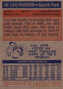 1972-73 Topps #130 Lou Hudson Back
