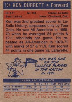 1972-73 Topps #134 Ken Durrett Back