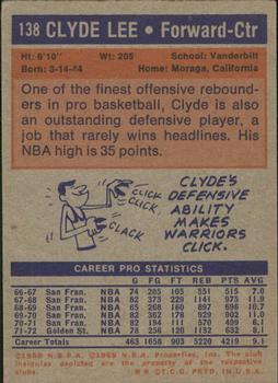 1972-73 Topps #138 Clyde Lee Back