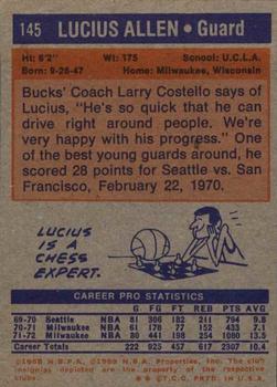 1972-73 Topps #145 Lucius Allen Back