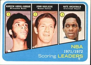 1972-73 Topps #171 1971-72 NBA Scoring Leaders (Kareem Abdul-Jabbar / John Havlicek / Nate Archibald) Front