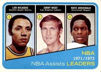1972-73 Topps #176 1971-72 NBA Assists Leaders (Len Wilkens / Jerry West / Nate Archibald) Front