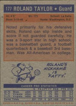 1972-73 Topps #177 Roland Taylor Back
