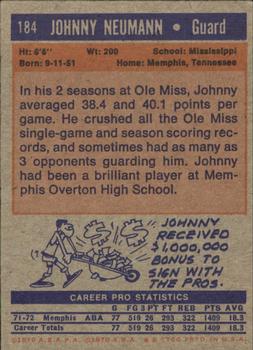 1972-73 Topps #184 Johnny Neumann Back