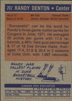 1972-73 Topps #202 Randy Denton Back