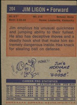 1972-73 Topps #204 Jim Ligon Back