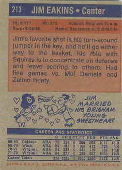 1972-73 Topps #213 Jim Eakins Back