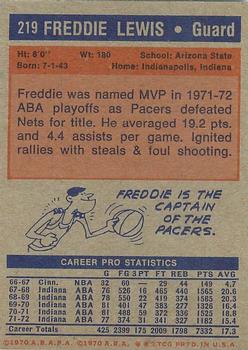 1972-73 Topps #219 Freddie Lewis Back