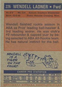1972-73 Topps #226 Wendell Ladner Back