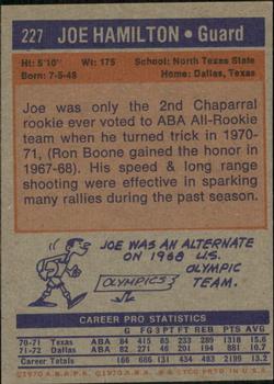 1972-73 Topps #227 Joe Hamilton Back