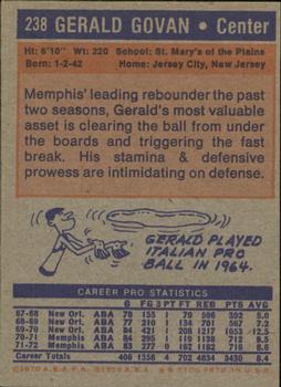 1972-73 Topps #238 Gerald Govan Back