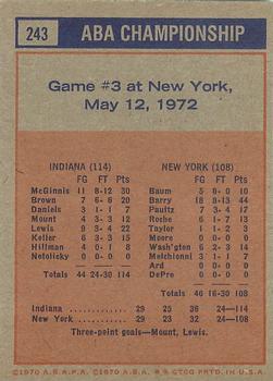 1972-73 Topps #243 1971-72 ABA Finals Game 3 Back