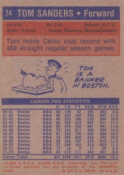 1972-73 Topps #74 Tom Sanders Back