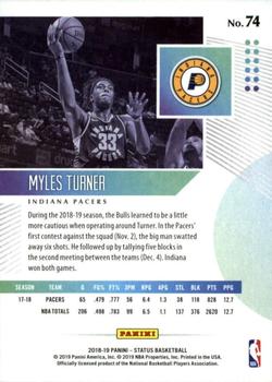 2018-19 Panini Status #74 Myles Turner Back